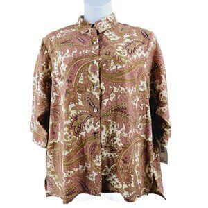 Bonworth Copper Paisley Print Plus Button Up Blouse NWT Size XL